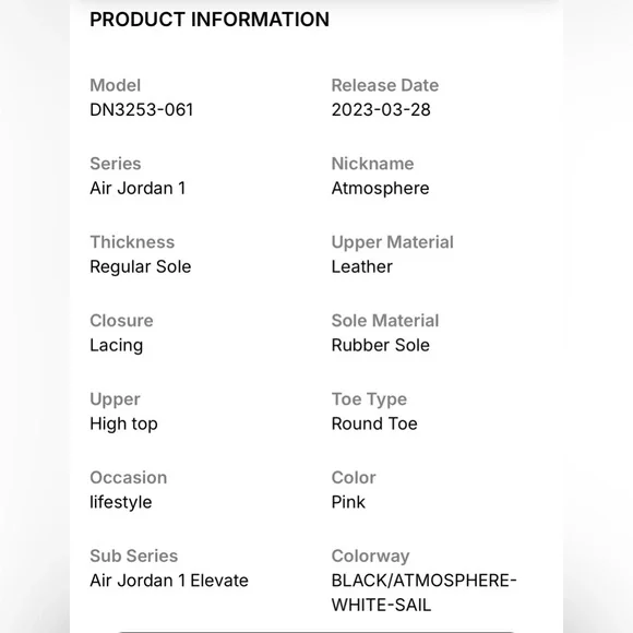 VALENTINE NIKE Womens Air Jordan 1 Elevate High Black in Atmosphere White Sail 8 - Picture 16 of 16